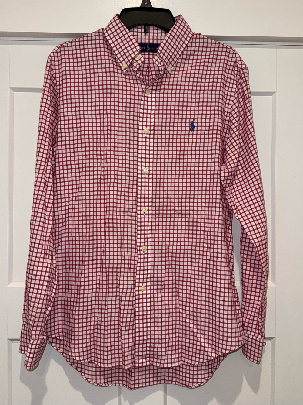 Ralph Lauren Men's Red/White Check Long Sleeve Button-Down Shirt Cotton Sz M